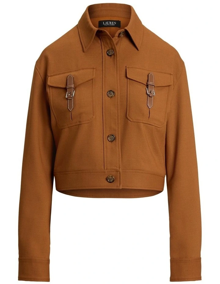Buckle-Trim Serge Cropped Jacket in Brown image 4
