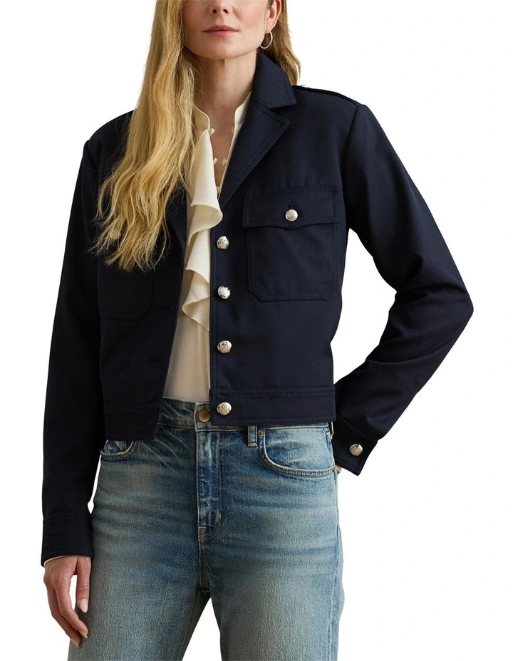Cropped Wool-Blend Twill Jacket in Navy image 1