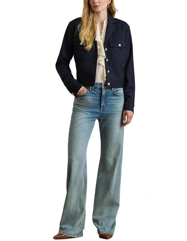Cropped Wool-Blend Twill Jacket in Navy image 3