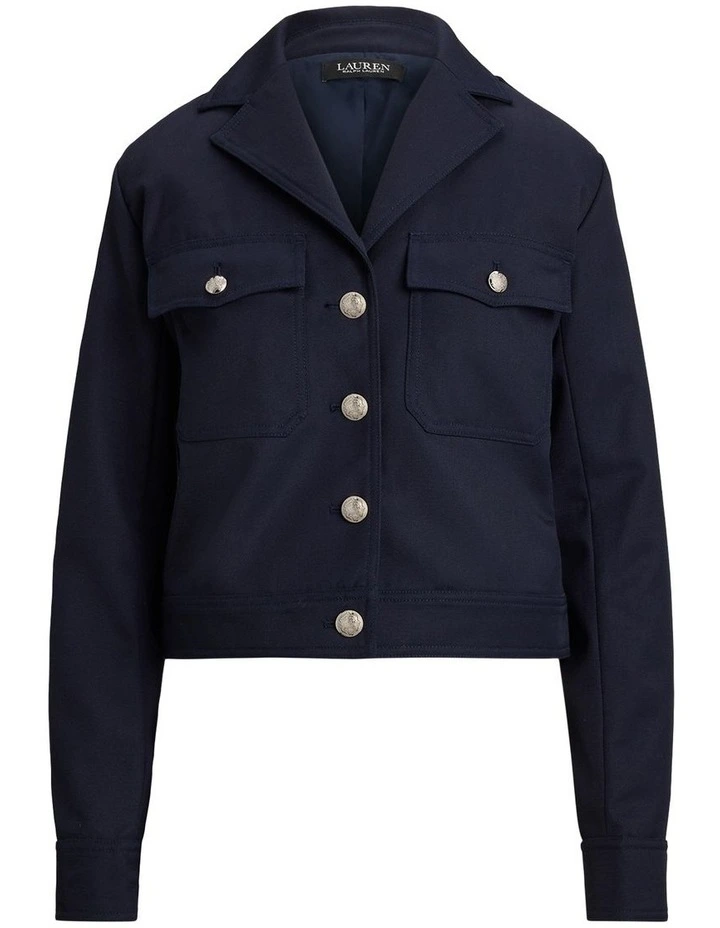Cropped Wool-Blend Twill Jacket in Navy image 4