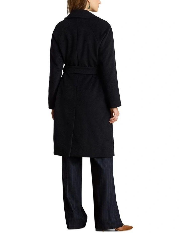 Belted Wool-Blend Coat in Navy image 2