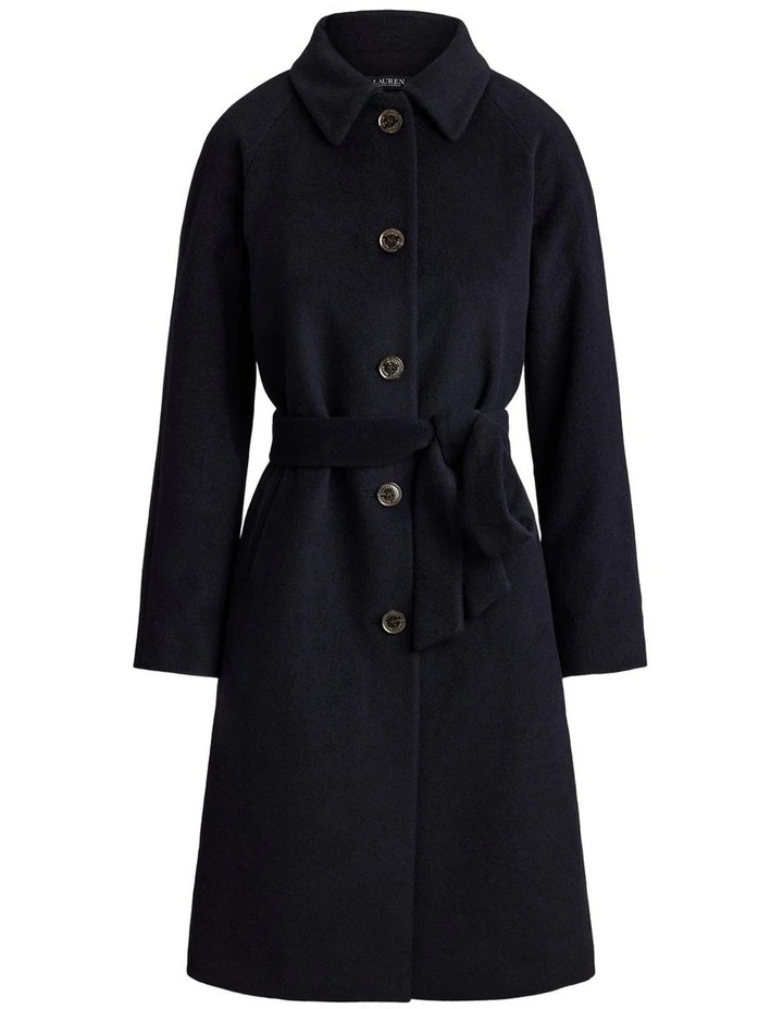 Belted Wool-Blend Coat in Navy image 4