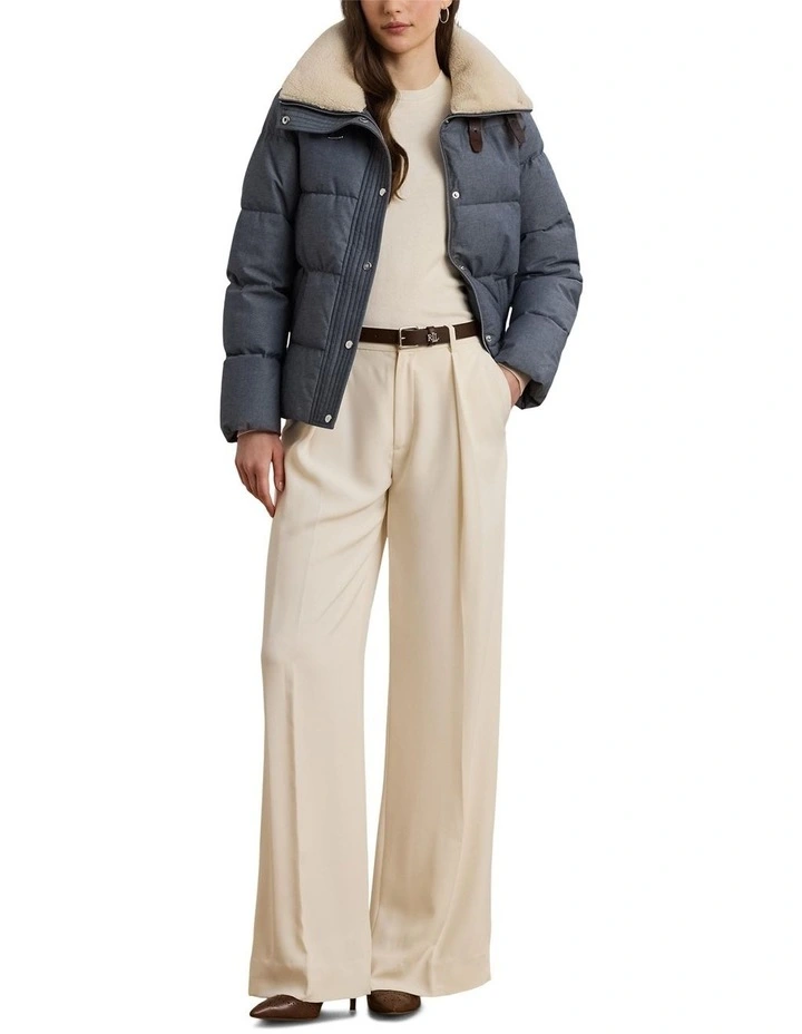 Faux-Shearling-Trim Chambray Puffer Coat in Blue image 3