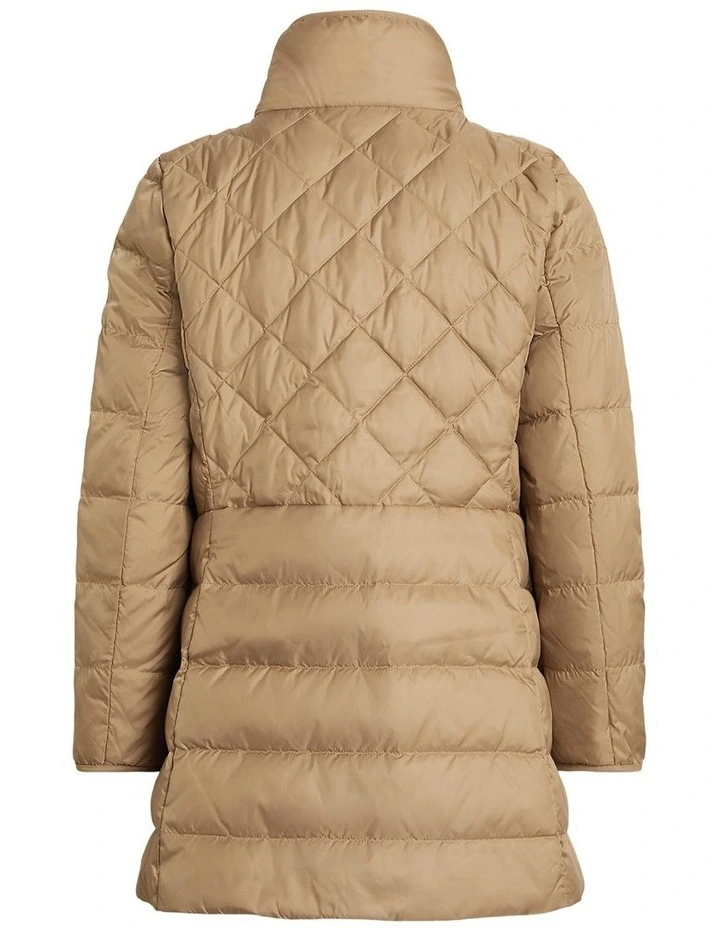 Faux-Shearling-Trim Quilted Down Coat in Beige image 2