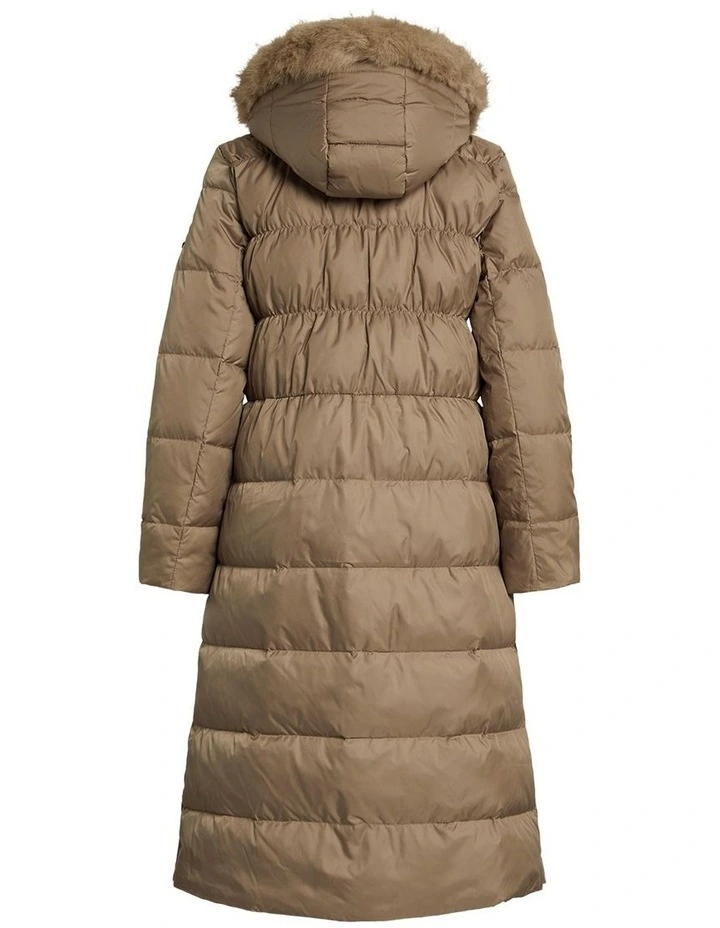 Faux-Fur-Trim Hooded Down Coat in Brown image 2