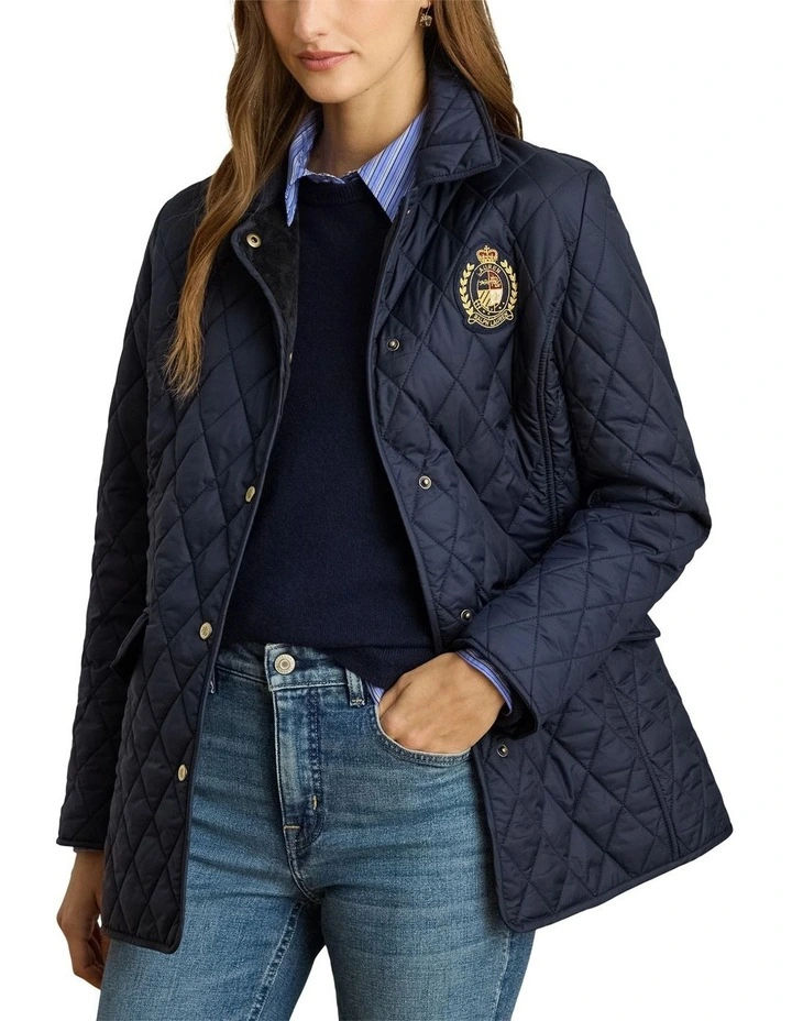 Crest-Patch Diamond-Quilted Jacket in Navy image 1