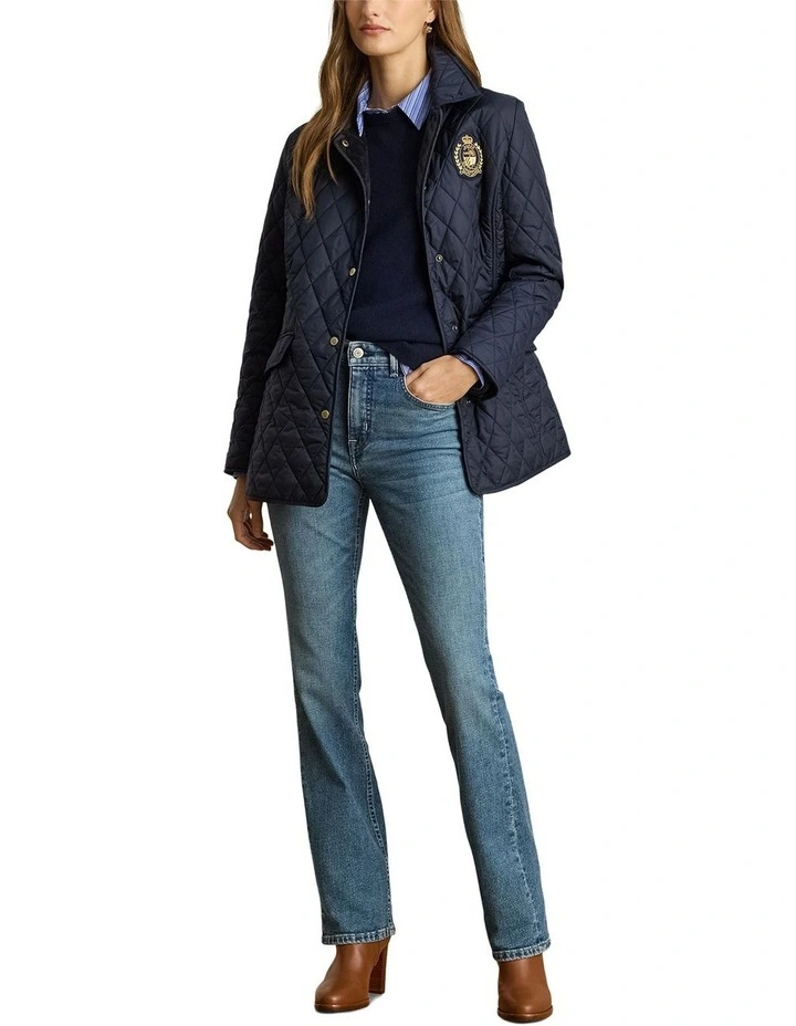 Crest-Patch Diamond-Quilted Jacket in Navy image 3