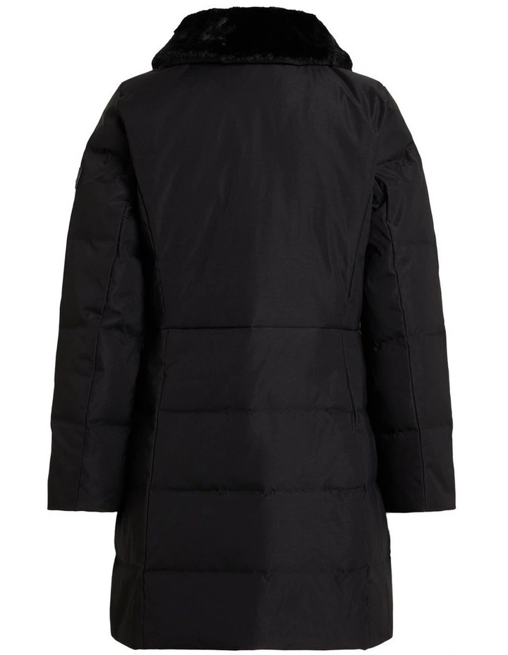 Faux-Fur-Trim Down Coat in Black image 2