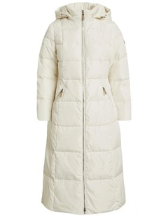 Hooded Down Mockneck Coat in Natural