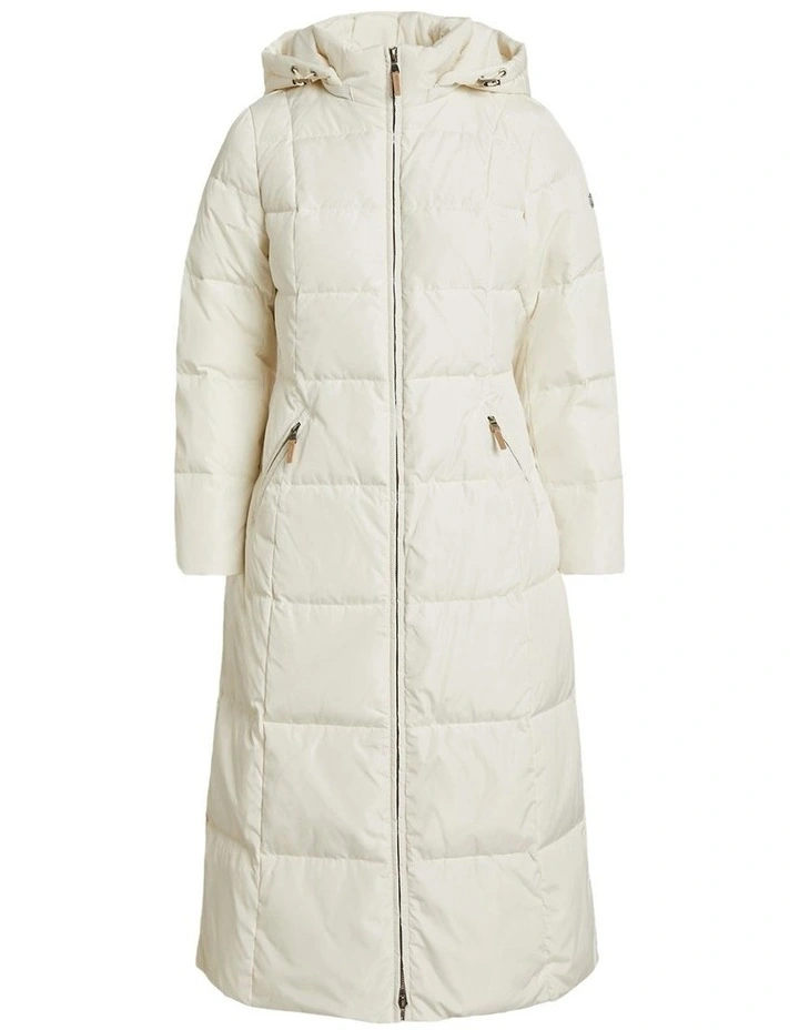 Hooded Down Mockneck Coat in Natural image 1