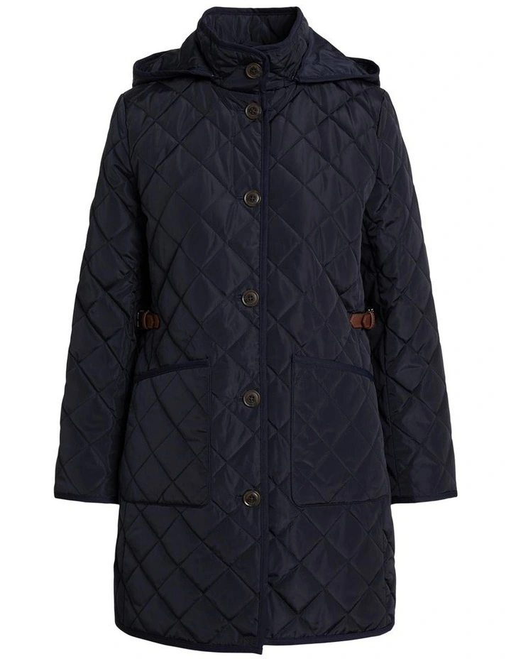 Hooded Diamond-Quilted Coat in Navy image 1
