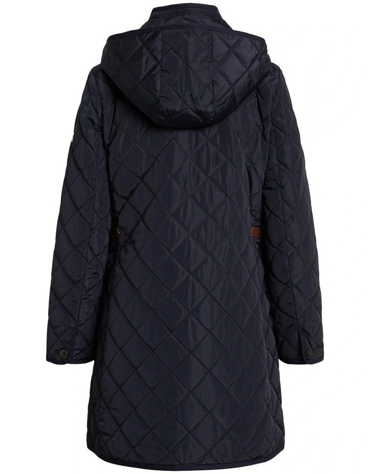 Hooded Diamond-Quilted Coat in Navy image 2