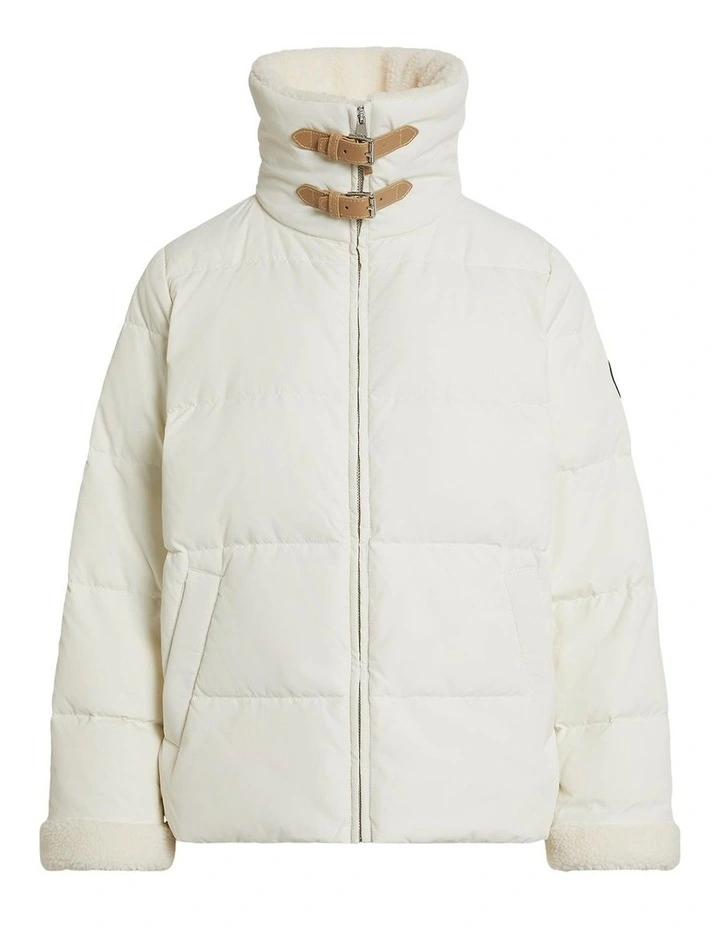 Faux-Fur-Trim Down Coat in Beige image 1