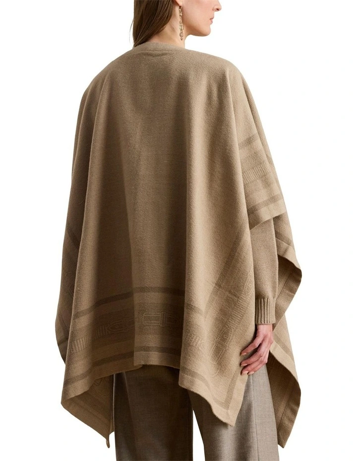 Buckle Trim Belting Motif Jacquard Ruana in Brown image 2