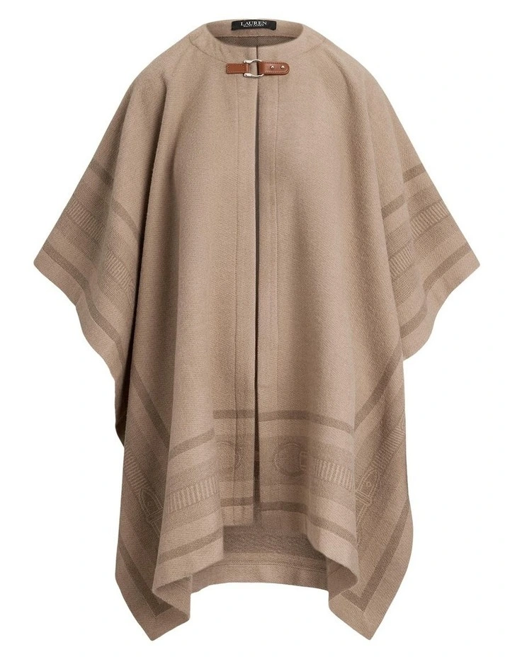 Buckle Trim Belting Motif Jacquard Ruana in Brown image 4