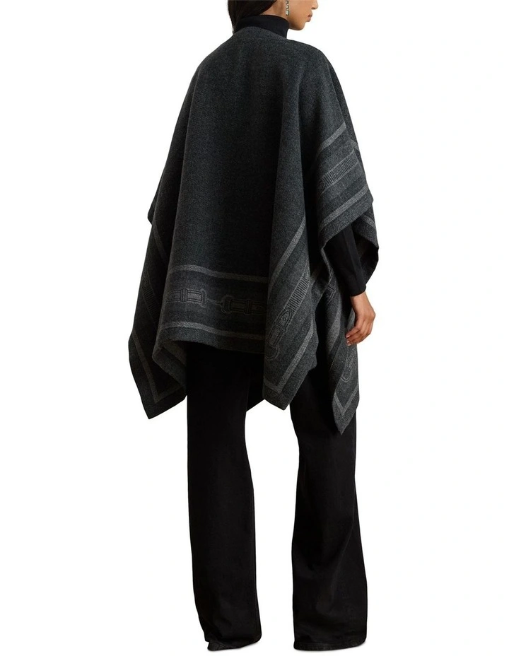 Buckle-Trim Belting-Motif Jacquard Ruana in Black image 2