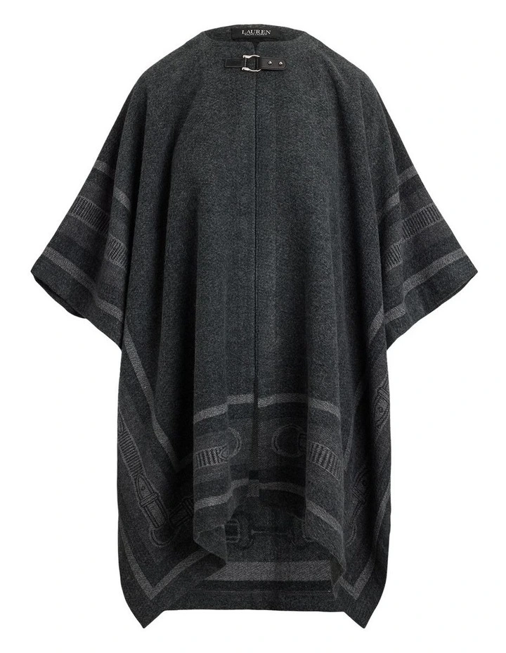 Buckle-Trim Belting-Motif Jacquard Ruana in Black image 4