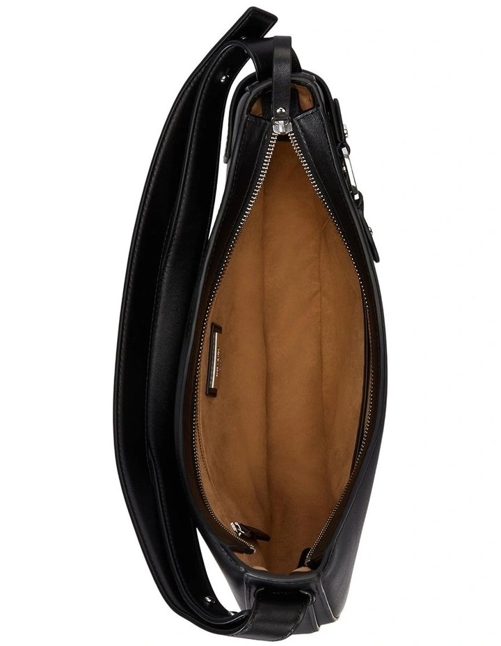 Leather Large Tasha Shoulder Bag in Black image 3