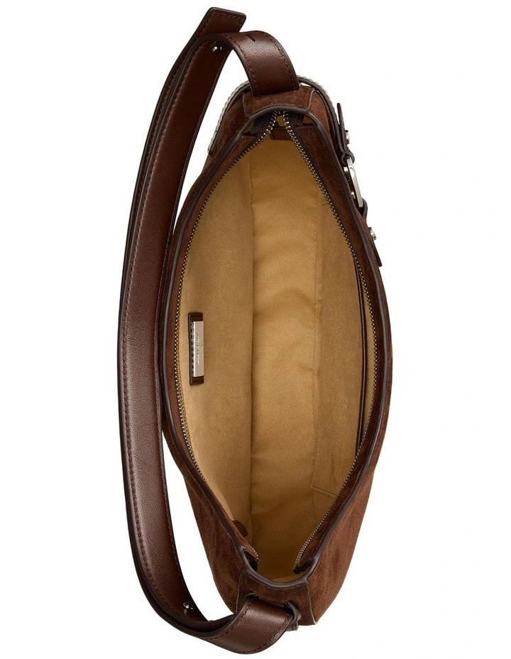 Suede Large Tasha Shoulder Bag in Brown image 3