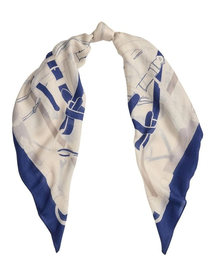 Belting-Print Wool-Silk Square Scarf in Natural image 1