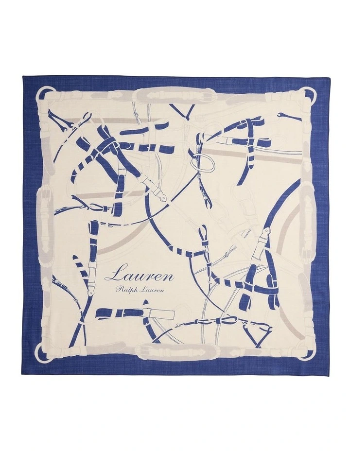 Belting-Print Wool-Silk Square Scarf in Natural image 2