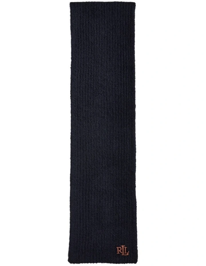 Leather Trim Rib Knit Scarf in Navy image 2