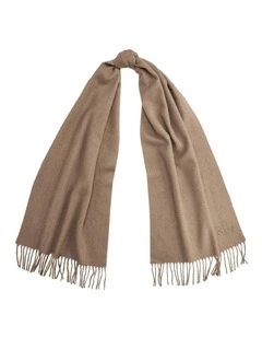 Pinstripe-Embellished Wrap Scarf in Brown