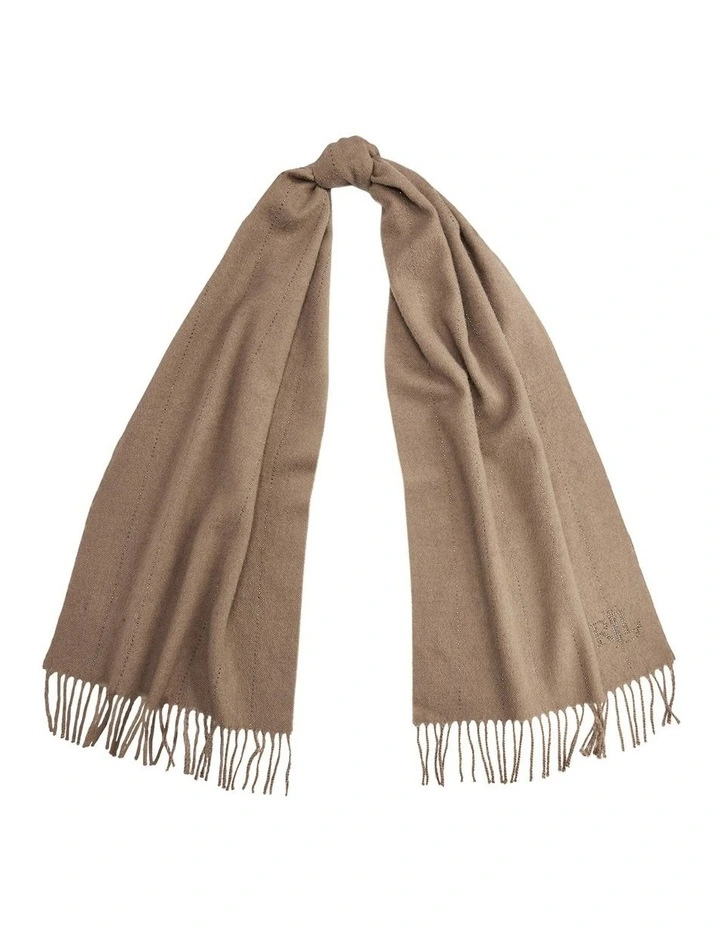 Pinstripe-Embellished Wrap Scarf in Brown image 1