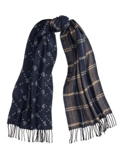 Plaid Large Double Face Scarf in Navy