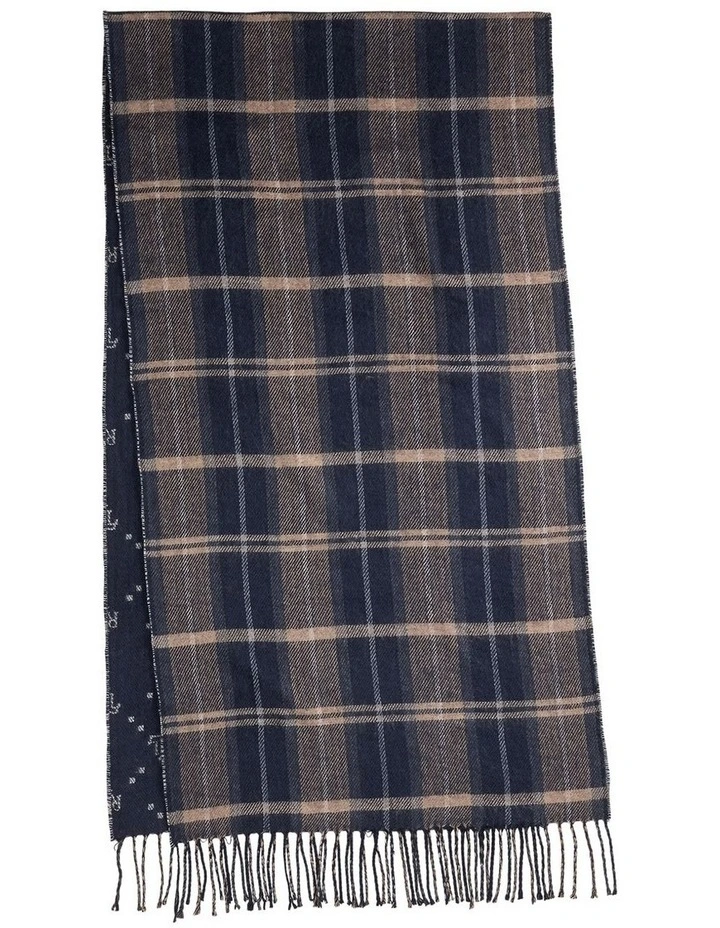 Plaid Large Double Face Scarf in Navy image 2