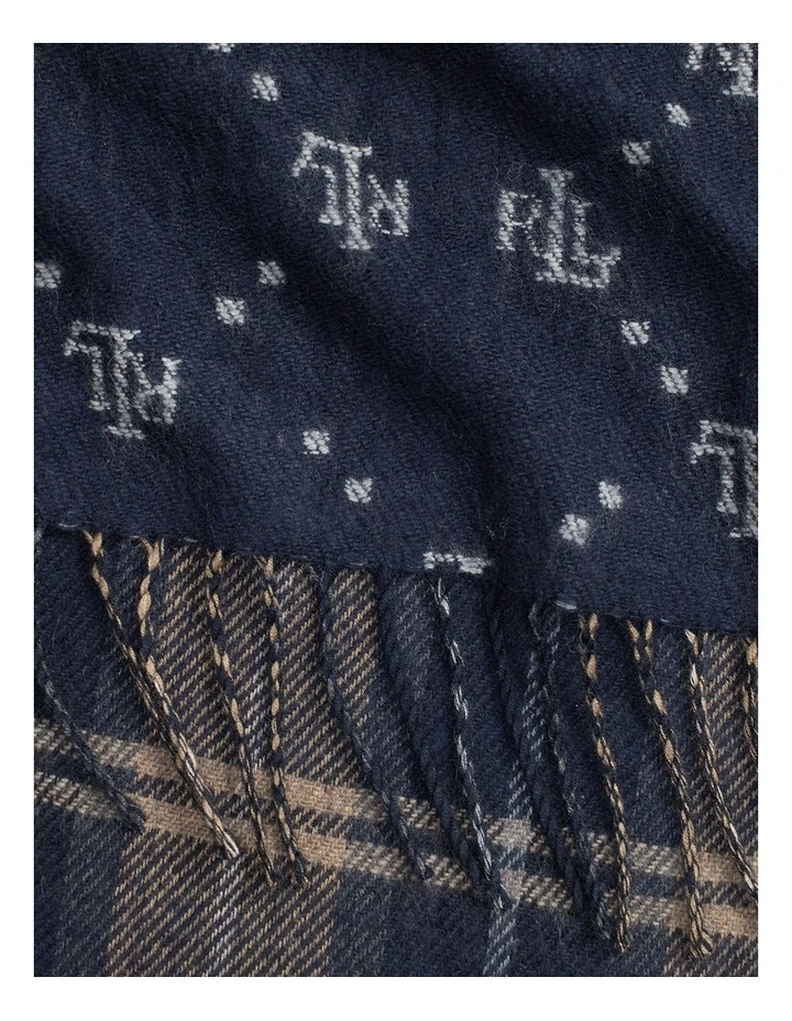 Plaid Large Double Face Scarf in Navy image 3