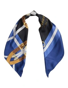 Belting-Print Silk Square Scarf in Navy