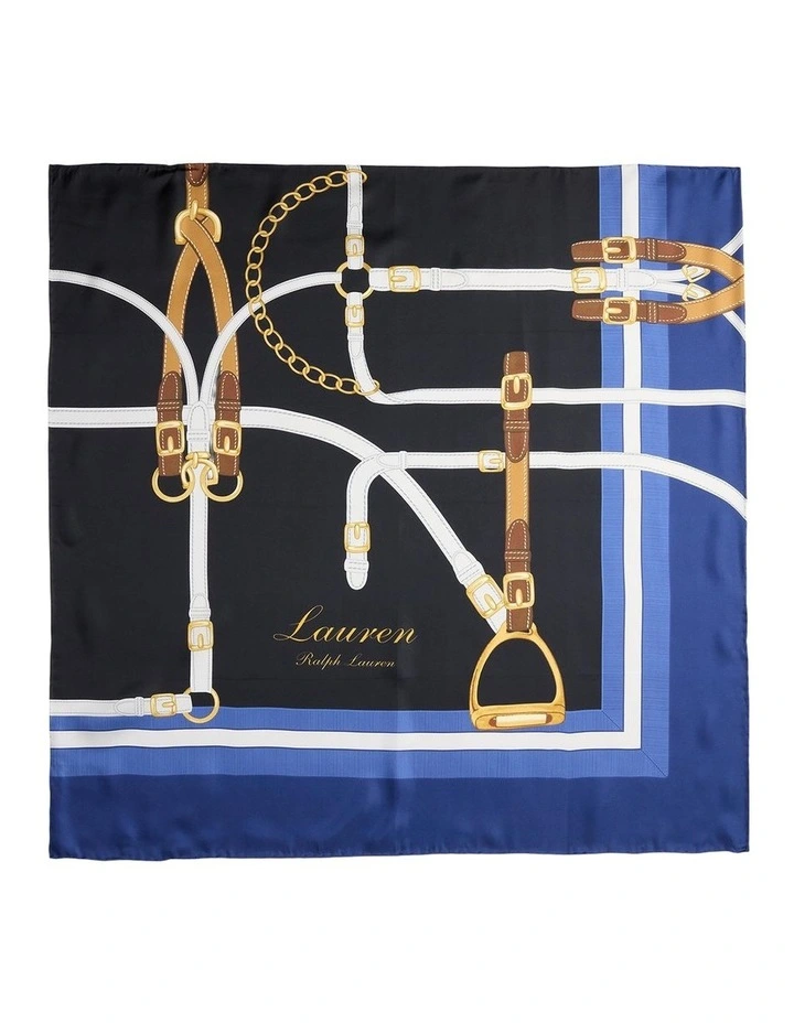 Belting-Print Silk Square Scarf in Navy image 2