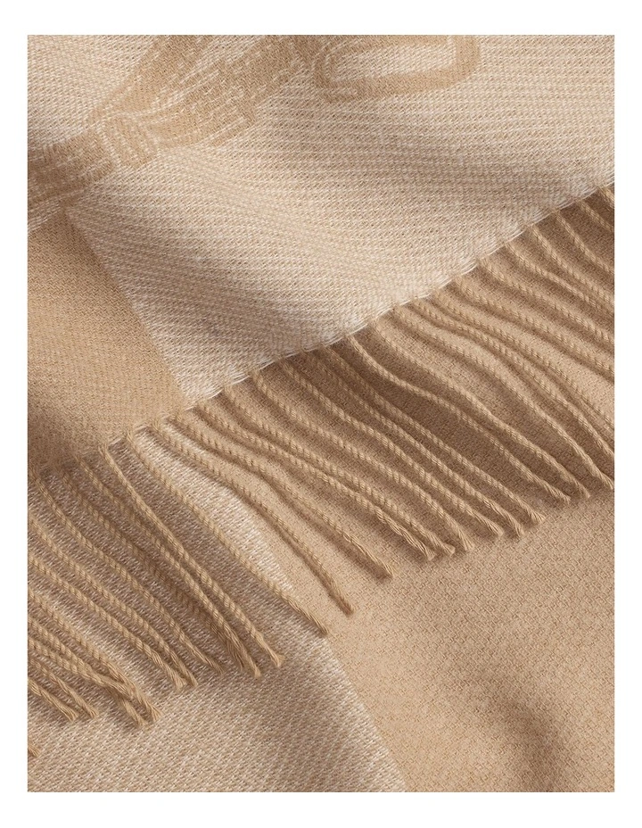Belting Motif & Logo Jacquard Wrap Scarf in Beige image 3