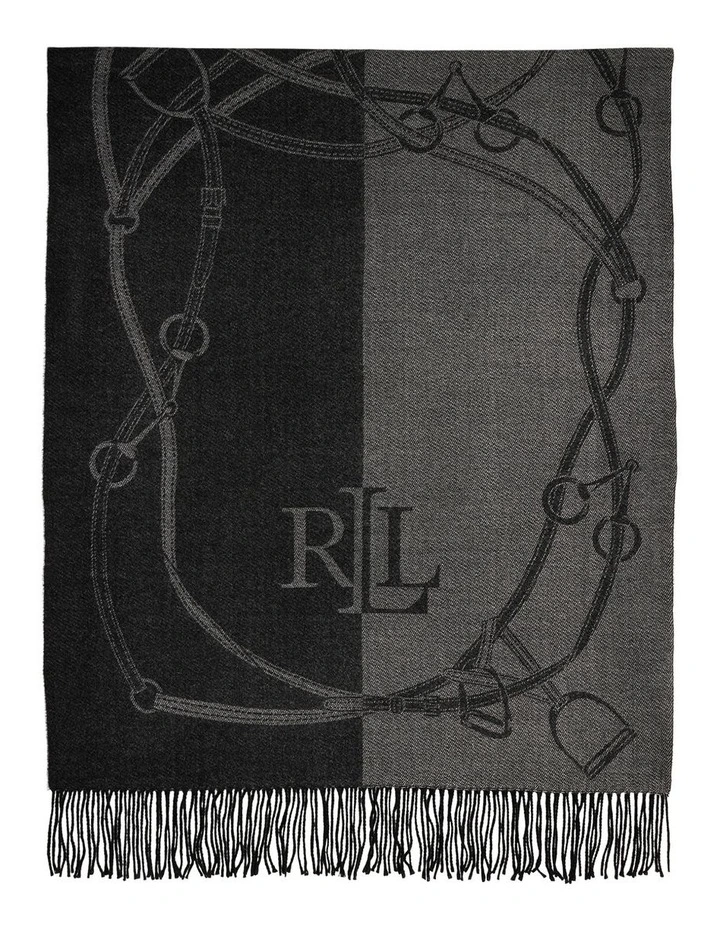 Equestrian Print Scarf in Black image 2