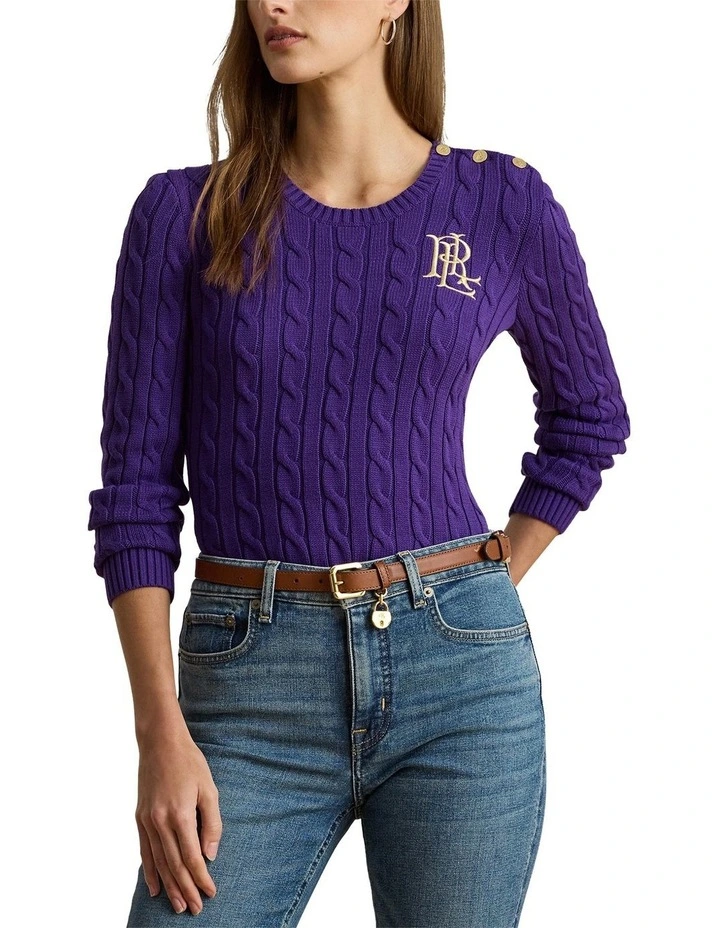 Button-Trim Cable-Knit Cotton Sweater image 1