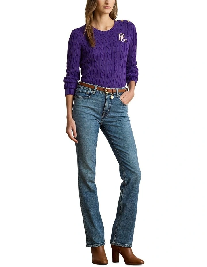 Button-Trim Cable-Knit Cotton Sweater image 3