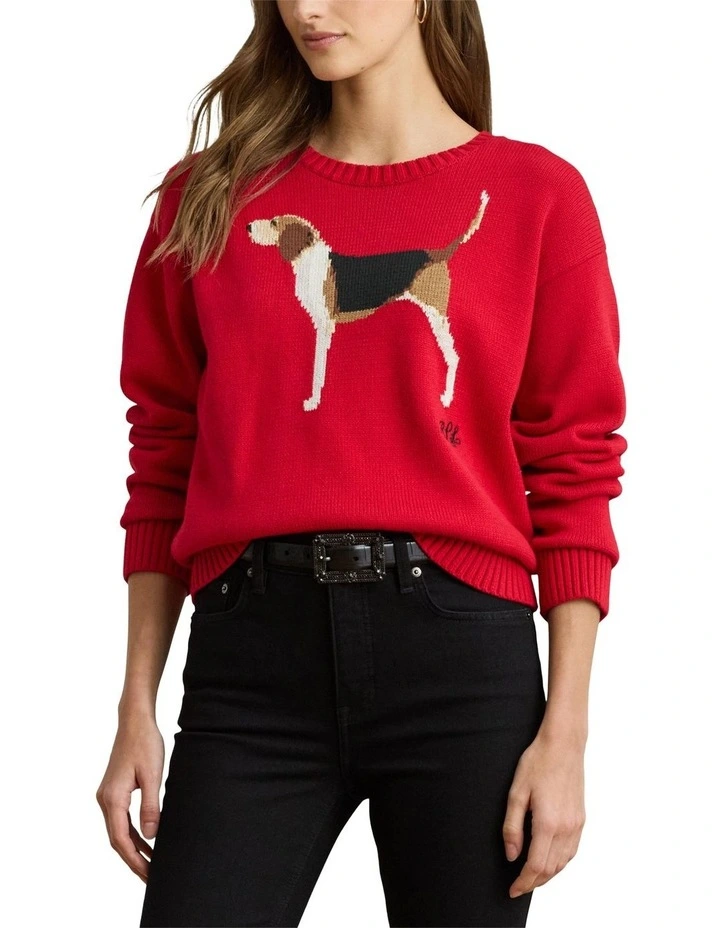 Intarsia-Knit Foxhound Cotton Sweater image 1