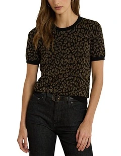 Metallic Ocelot Short-Sleeve Sweater