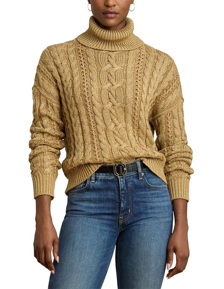 Metallic Cable-Knit Turtleneck Sweater image 1