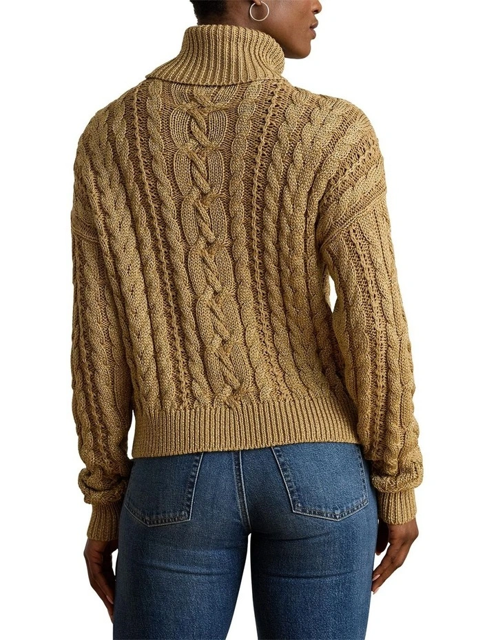 Metallic Cable-Knit Turtleneck Sweater image 2