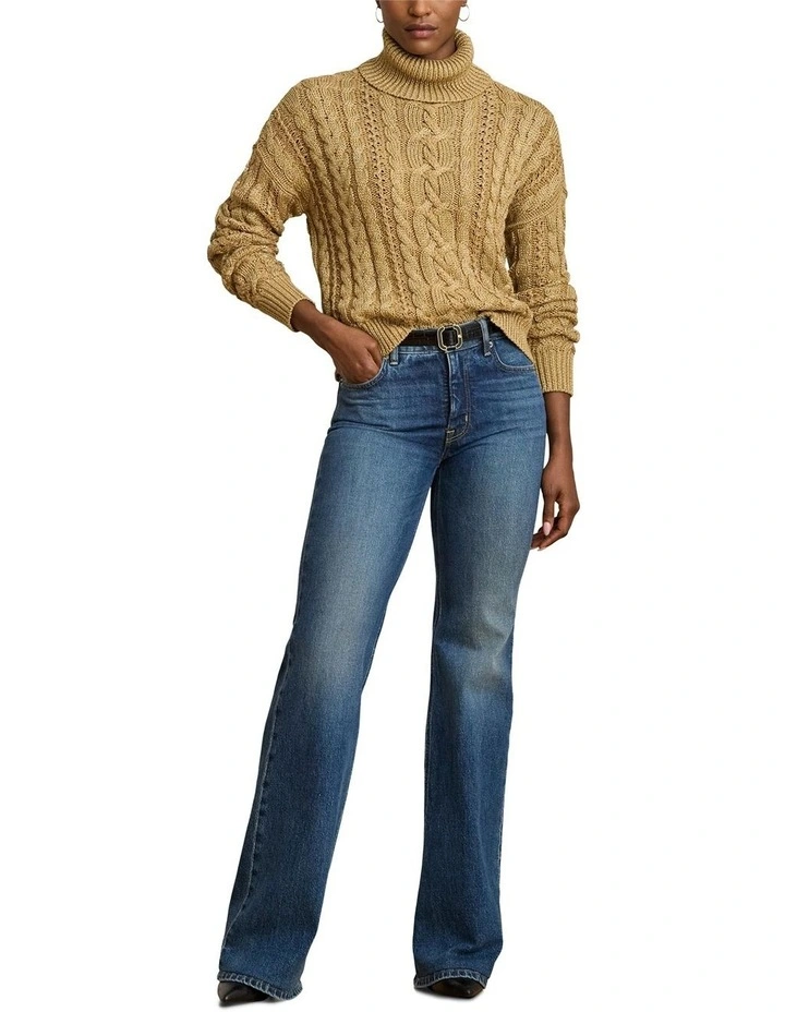 Metallic Cable-Knit Turtleneck Sweater image 3