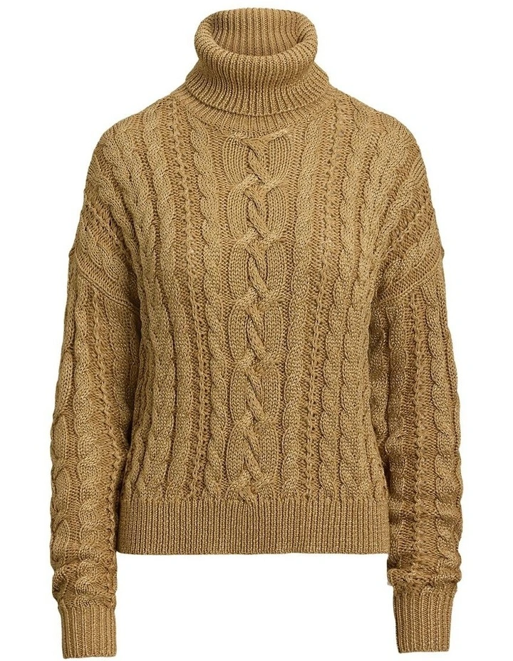 Metallic Cable-Knit Turtleneck Sweater image 4