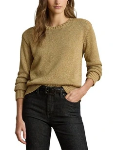 Metallic Cotton-Blend Crewneck Sweater