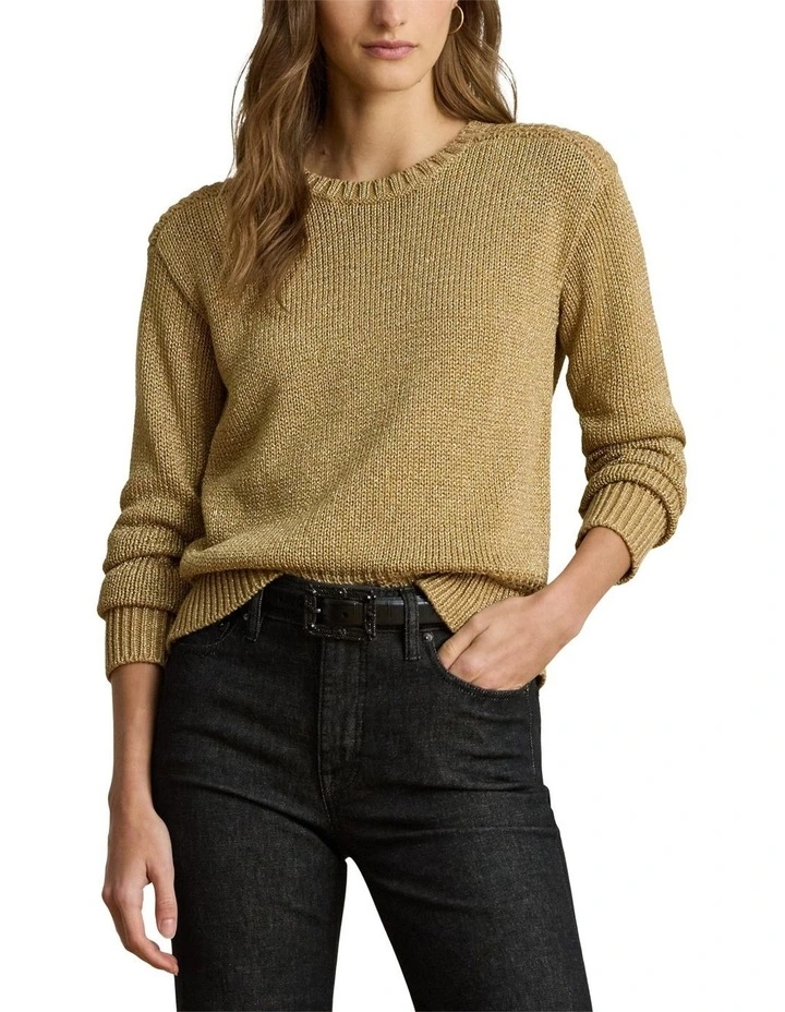 Metallic Cotton-Blend Crewneck Sweater image 1