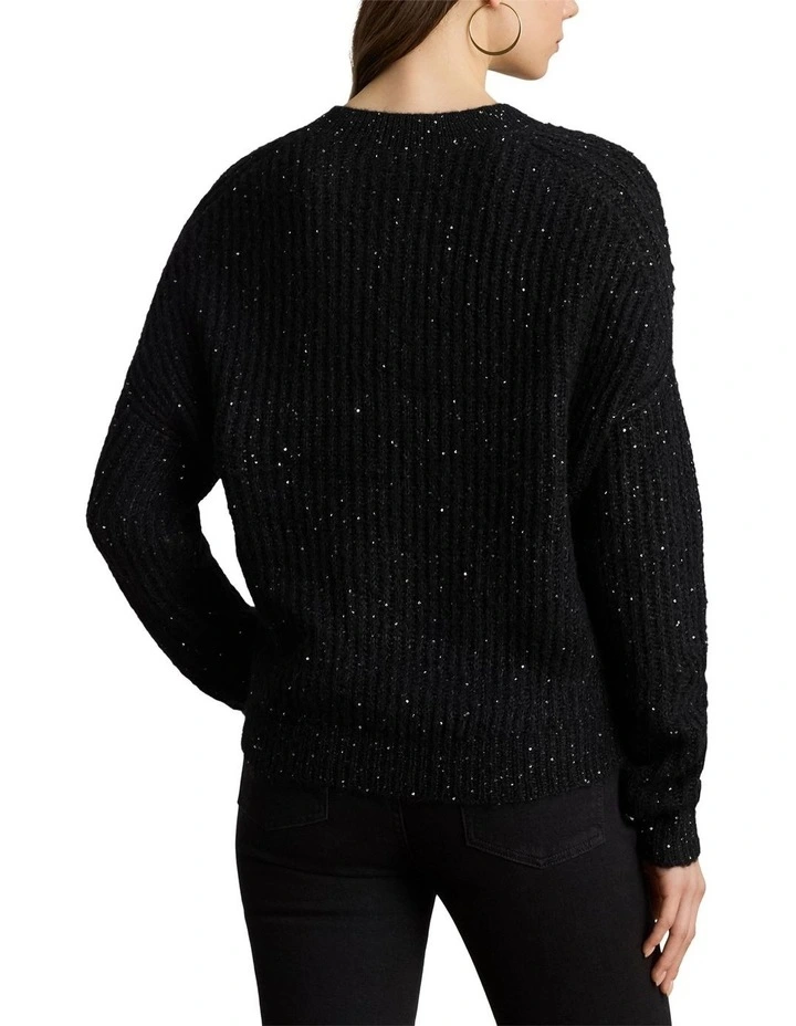 Sequined Rib-Knit V-Neck Sweater image 2