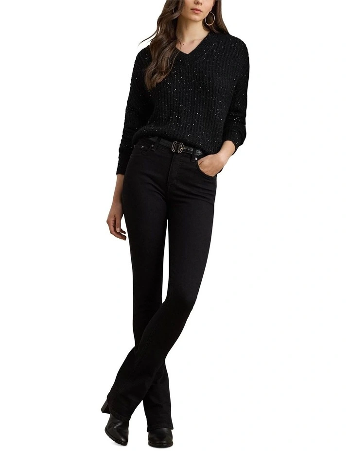Sequined Rib-Knit V-Neck Sweater image 3