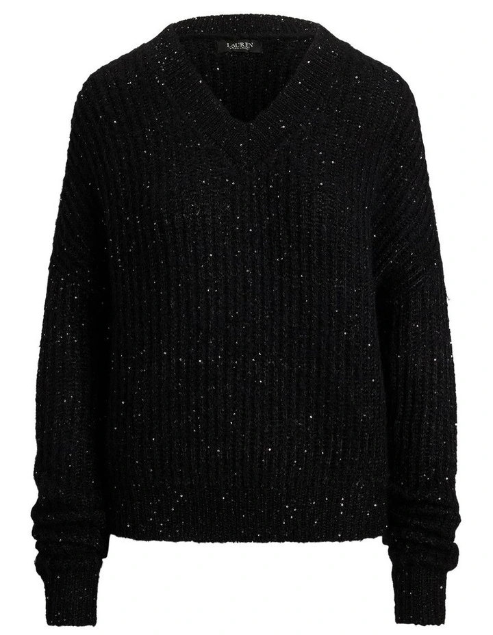 Sequined Rib-Knit V-Neck Sweater image 4