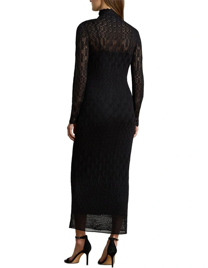 Pointelle-Knit Turtleneck Sweater Dress in Black image 2