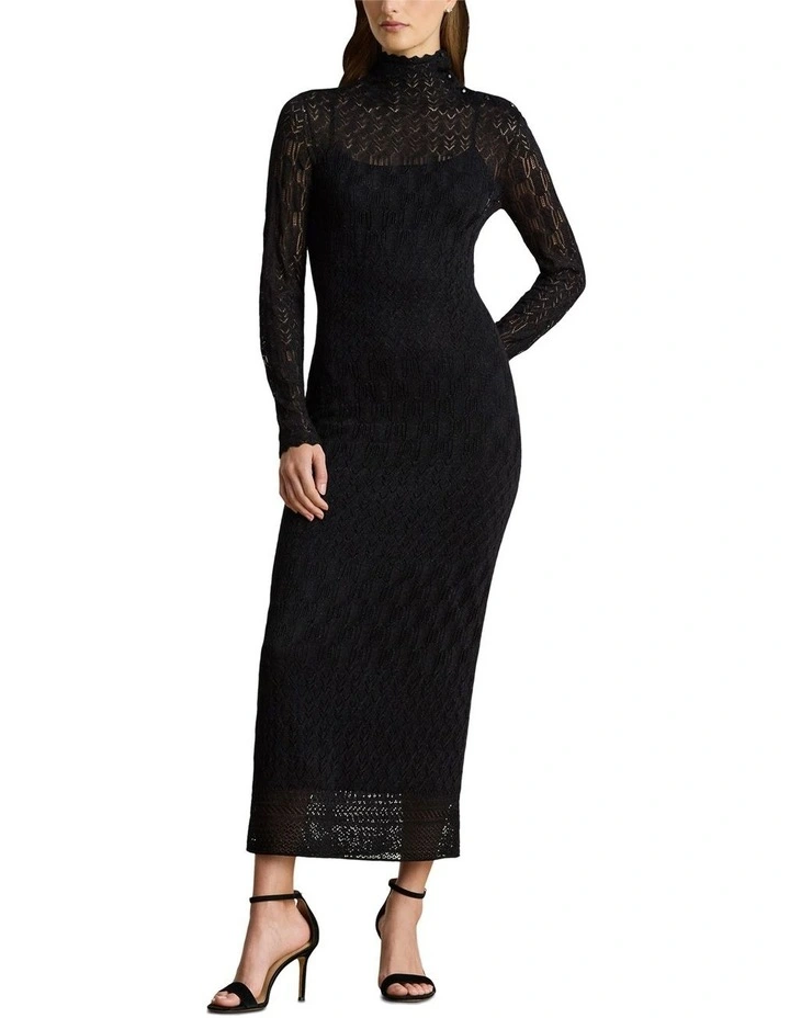 Pointelle-Knit Turtleneck Sweater Dress in Black image 3
